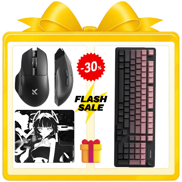 Gaming bundle setup with keyboard ergonomic mouse and glass mousepad