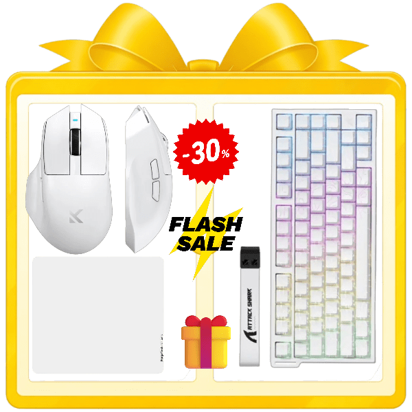 White gaming bundle with glass mousepad keyboard and ergonomic mouse setup