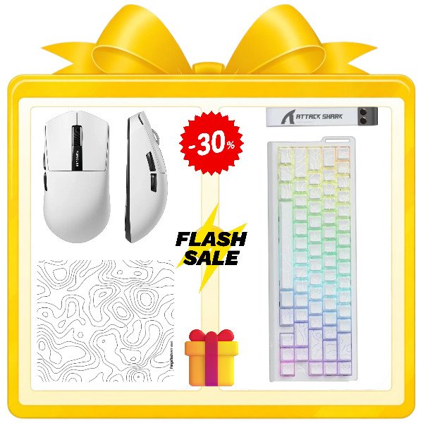 White gaming bundle with X68HE magnetic keyboard FURYCUBE G9 wireless mouse and glass mousepad esports setup