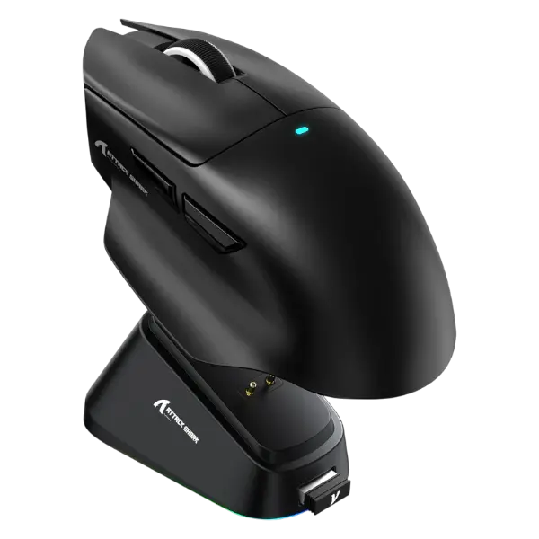ATTACK SHARK V6 black ultra-light wireless gaming mouse with RGB charging dock