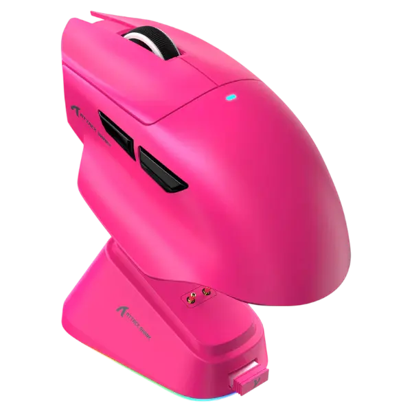 ATTACK SHARK V6 berry red ultra-light wireless gaming mouse with RGB charging dock