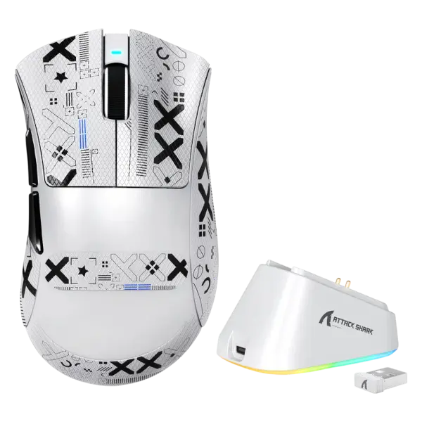 ATTACK SHARK V3PRO white ultra-light wireless gaming mouse with RGB charging dock
