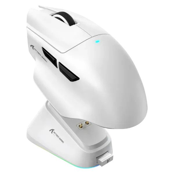 ATTACK SHARK V6 white ultra-light wireless gaming mouse with RGB charging dock