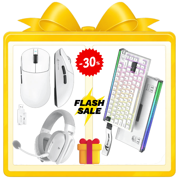 White gaming bundle with R85 HE keyboard X8PLUS mouse and headset setup