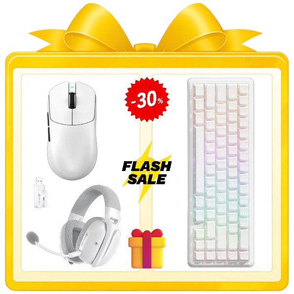 White Aura gaming bundle keyboard mouse headset white setup